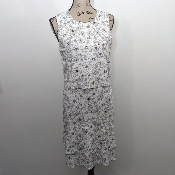 J. Jill Dresses & Skirts - J. Jill Dress Womens Wearever Sleeveless Shift Layered Tiered Floral White S